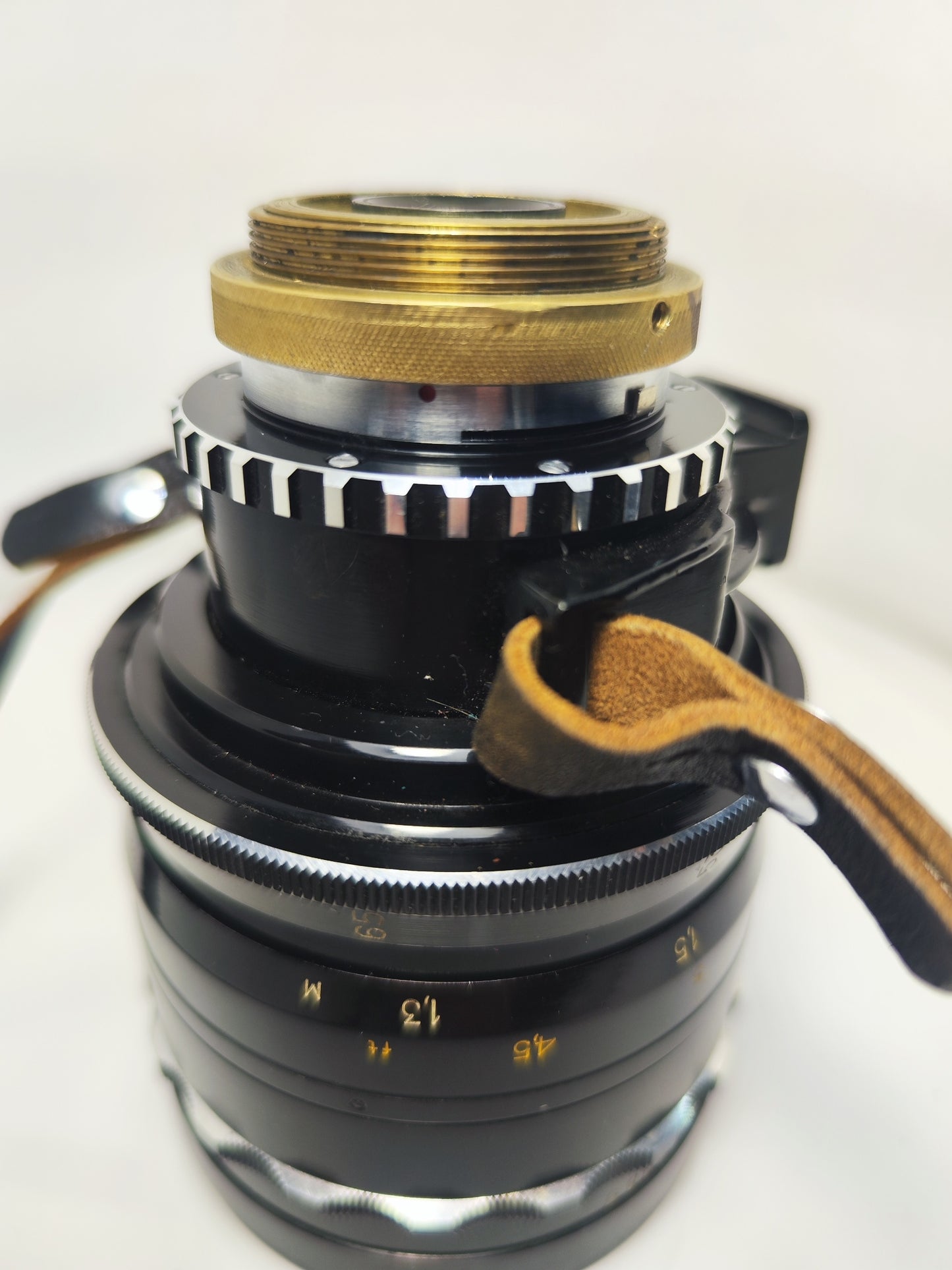Custom adapter for use on Russian Rubin-1 zoom lens. M42 + Arri PL.