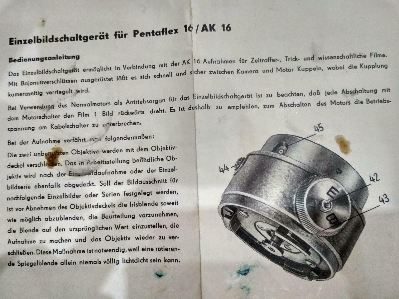 Pentaflex 16 AK16 Pentacon Single Image Switching Einzelbildschaltgerät TESTED