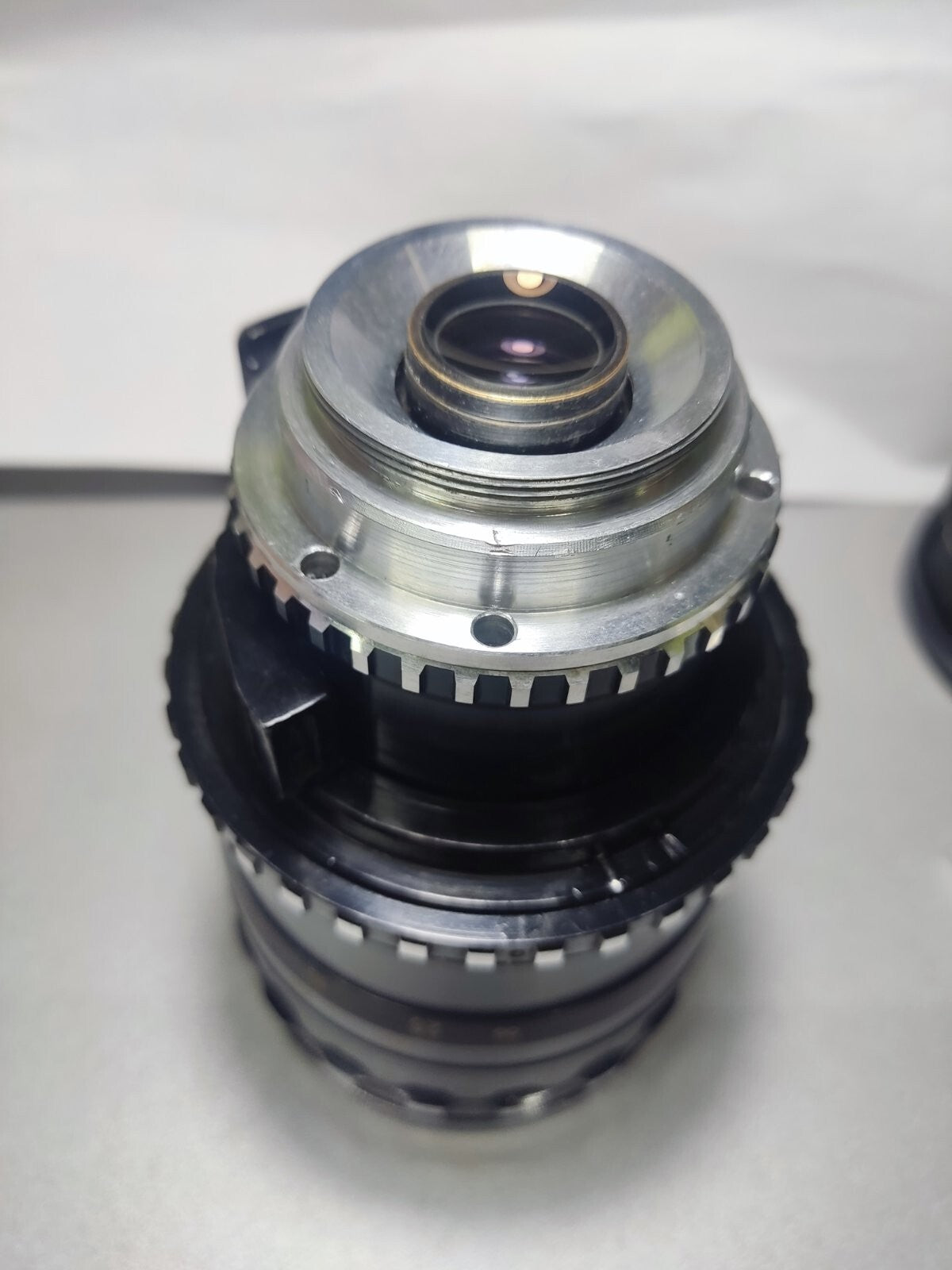 Custom adapter for use on Russian Rubin-1 zoom lens. M42 + Arri PL.