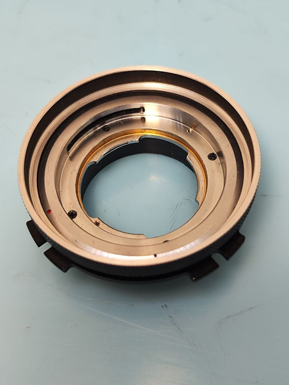 Custom adapter for use on Russian Rubin-1 zoom lens. M42 + Arri PL.