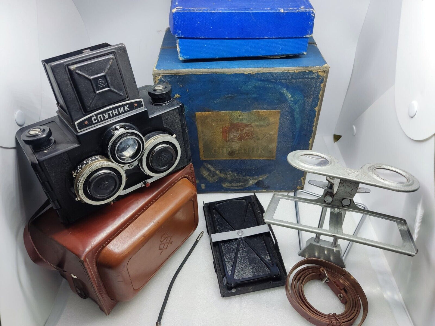 Sputnik + Stereo Kit FULL SET Stereoscopic 6x6 TLR Twin Lens Reflex Lomo Camera very rare